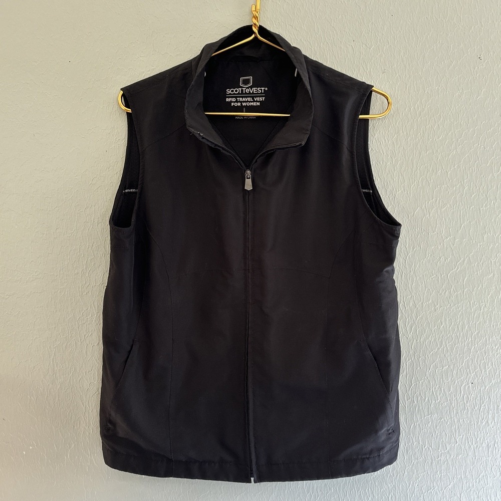 SCOTTeVEST RFID Travel Vest Womans Sz L Black Lined Hidden Pockets